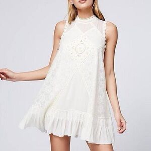 Free People Angel Lace Cream Mock Neck Sleeveless Dress